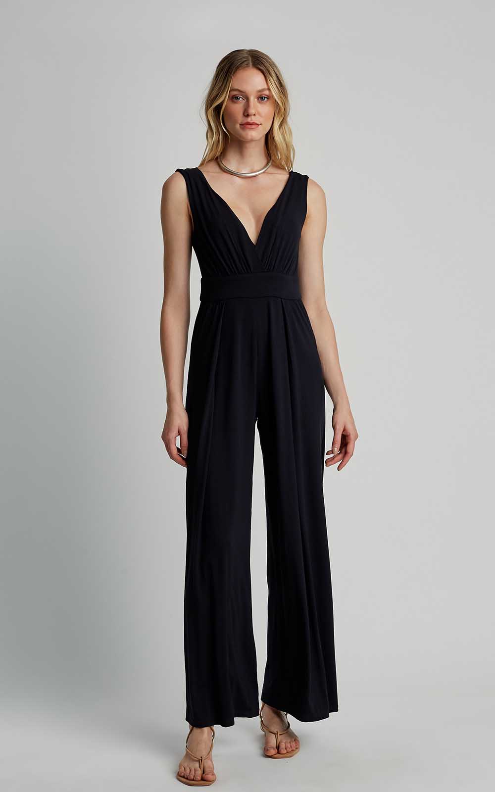 Black Neckline Knitting Jumpsuit