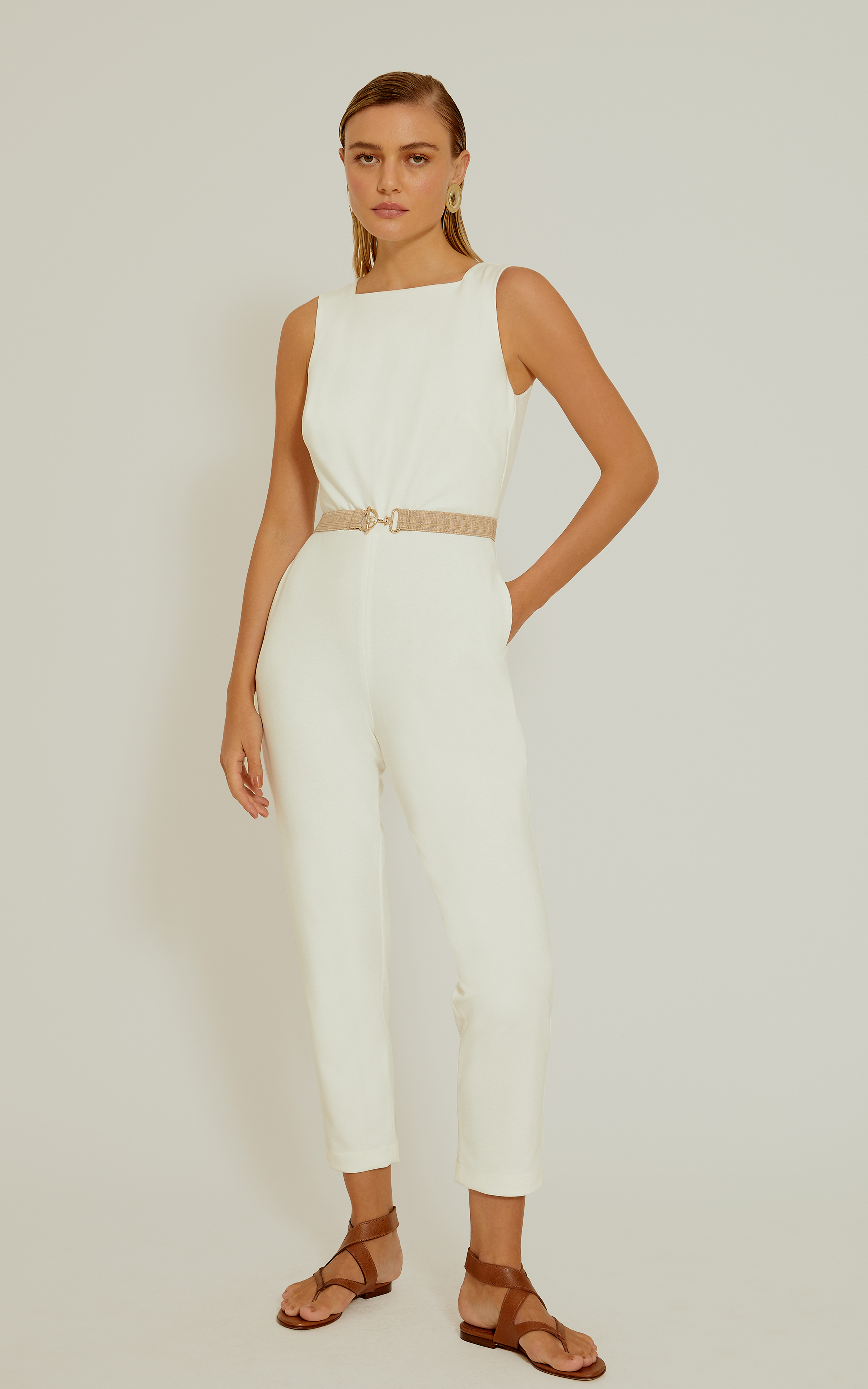 Off White Belted Jumpsuit