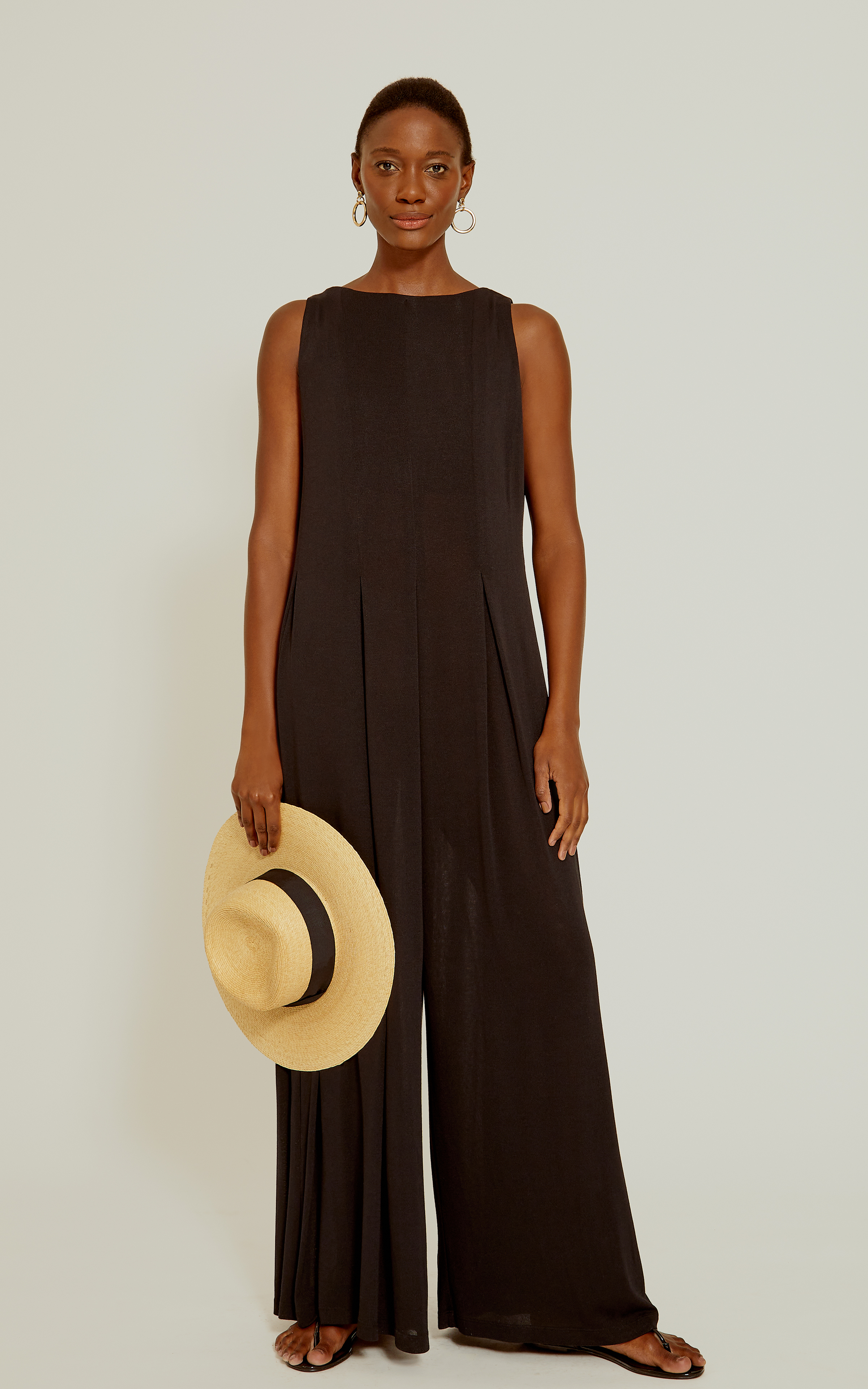 Black Wide Pleated Jumpsuit