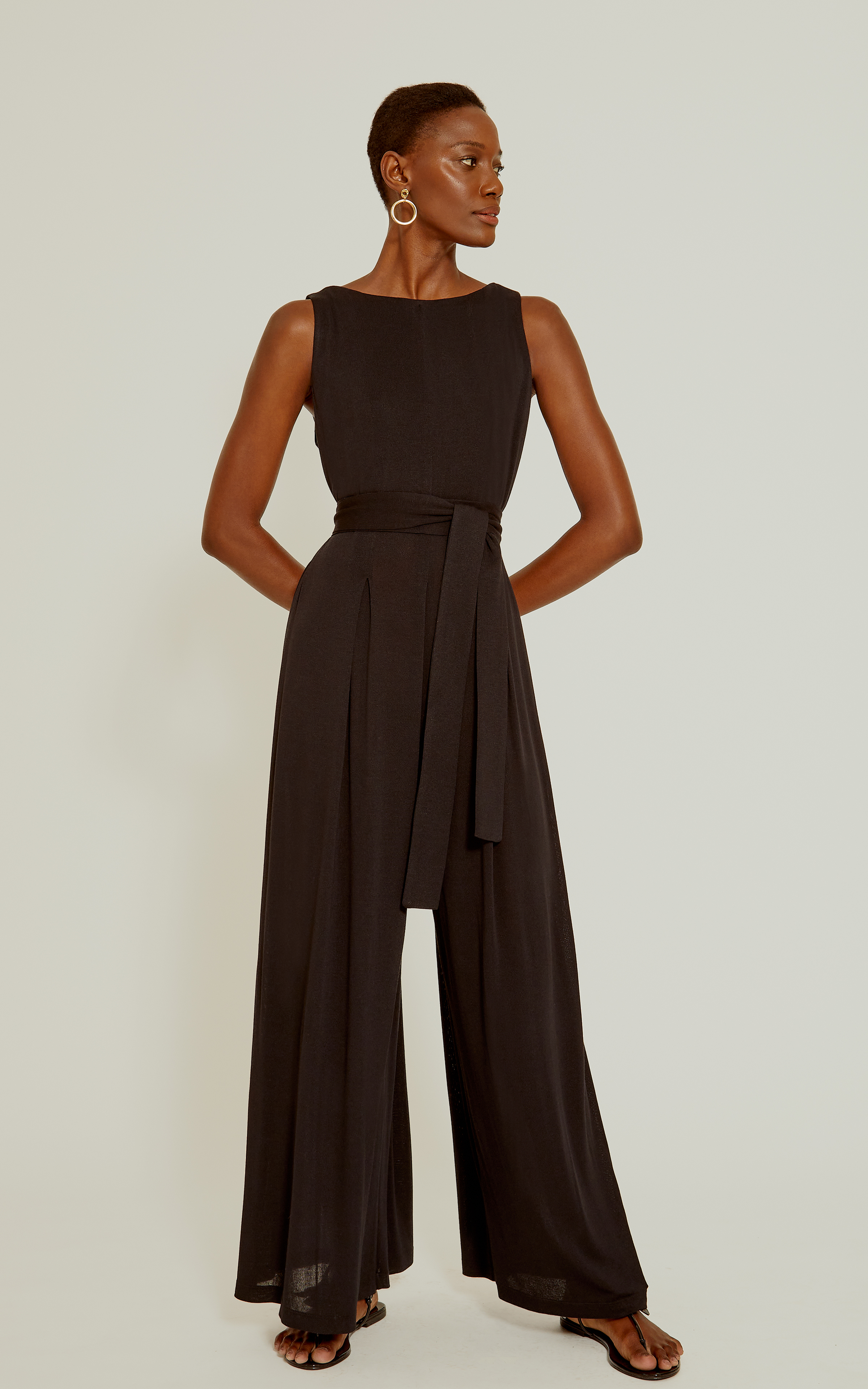 Black Wide Pleated Jumpsuit