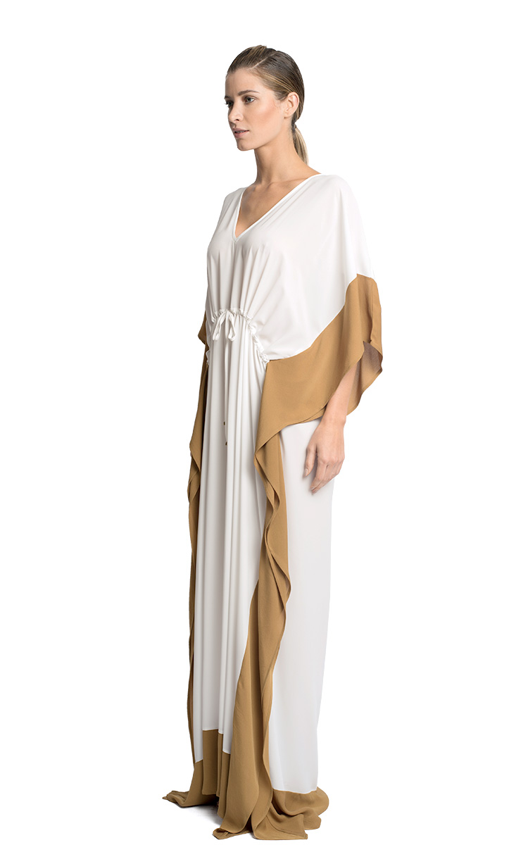 Off White Long Colorblock Kaftan