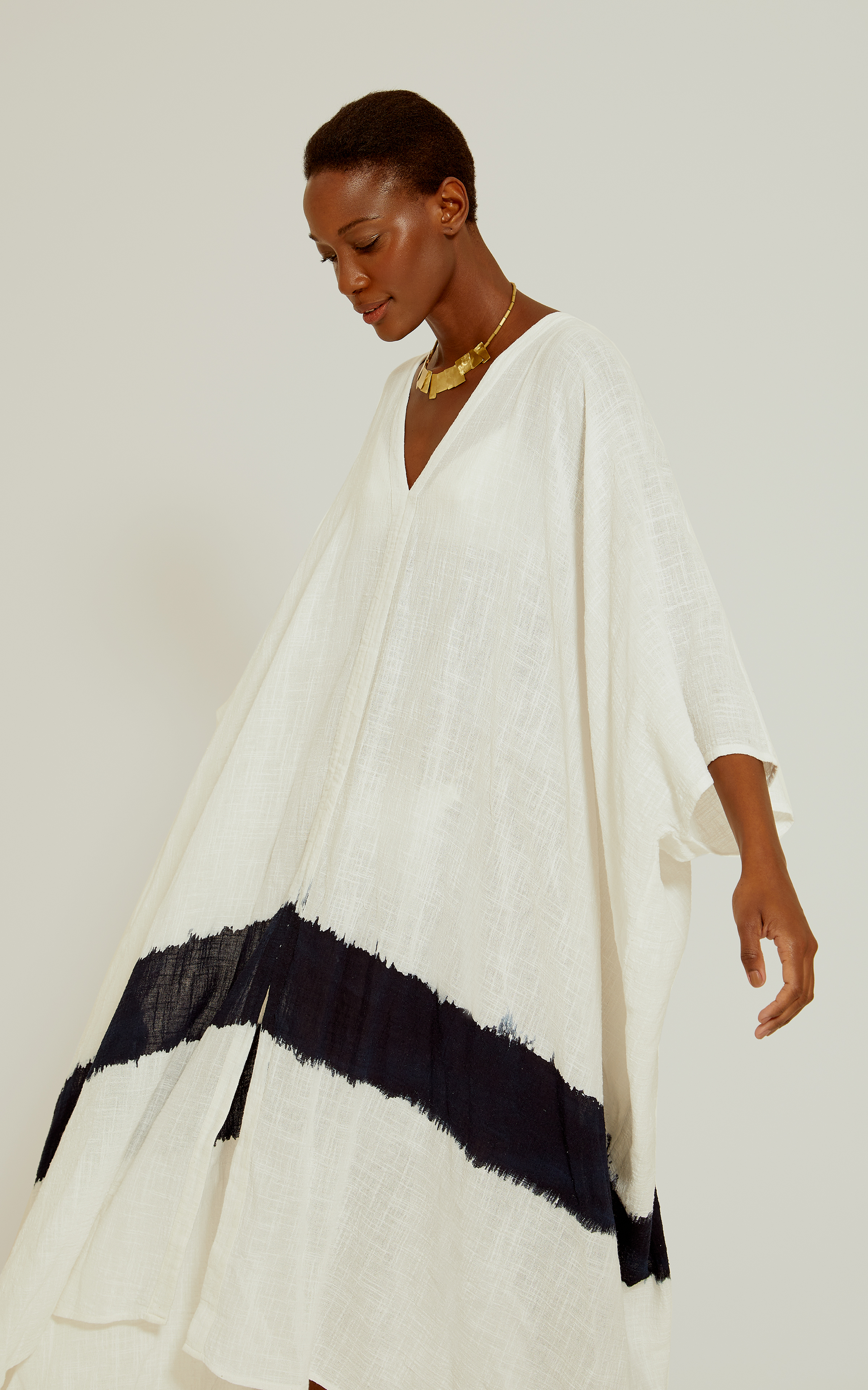 Off White Indigo Dye Kaftan