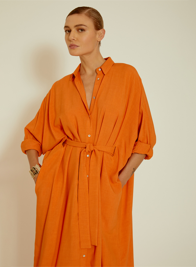 Terre Raglan Sleeve Midi Shirt Dress