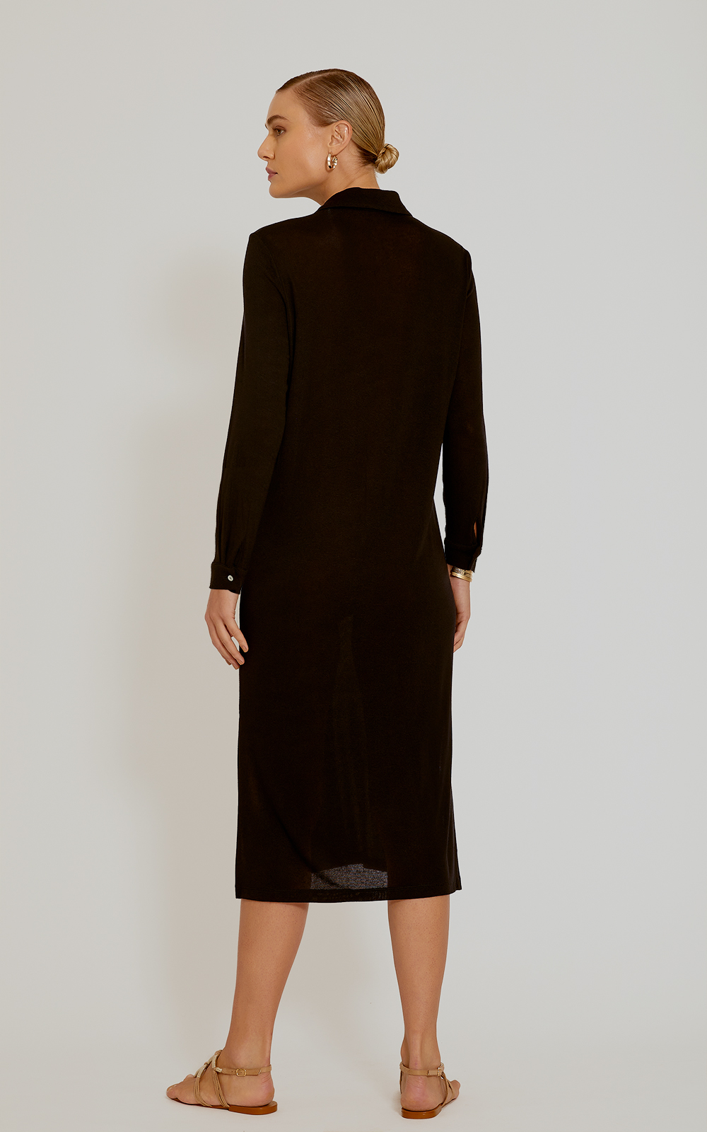 Black Midi Belted Shirt Dress