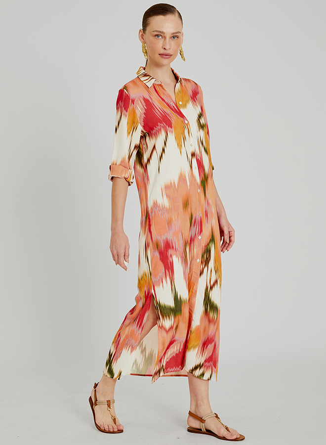 ARAL SIDE SLIT LONG CHEMISIER DRESS