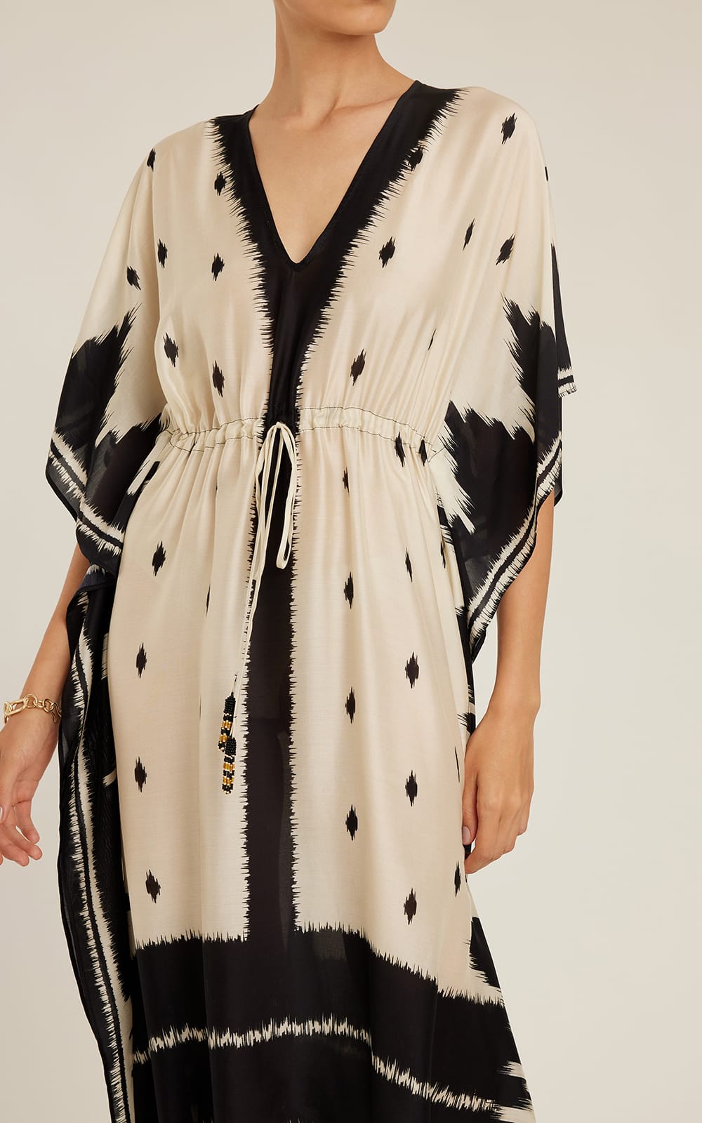 BLACK IKAT V NECKLINE KAFTAN