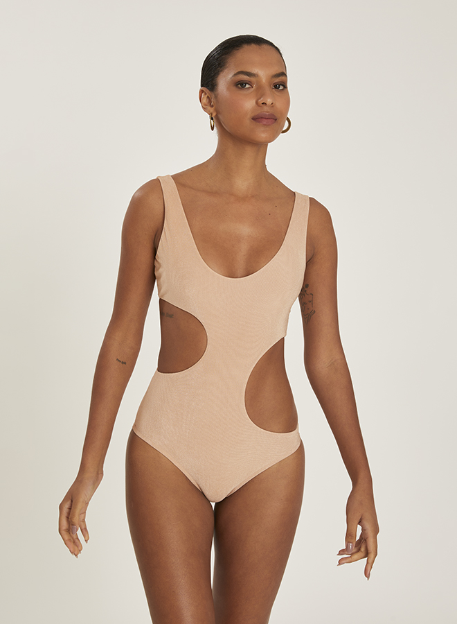 CHAMPAGNE CUTOUT ASYMMETRIC ONE PIECE