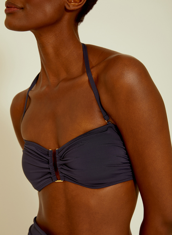 Indigo Blue Drop Bandeau Hw Ruched Bikini