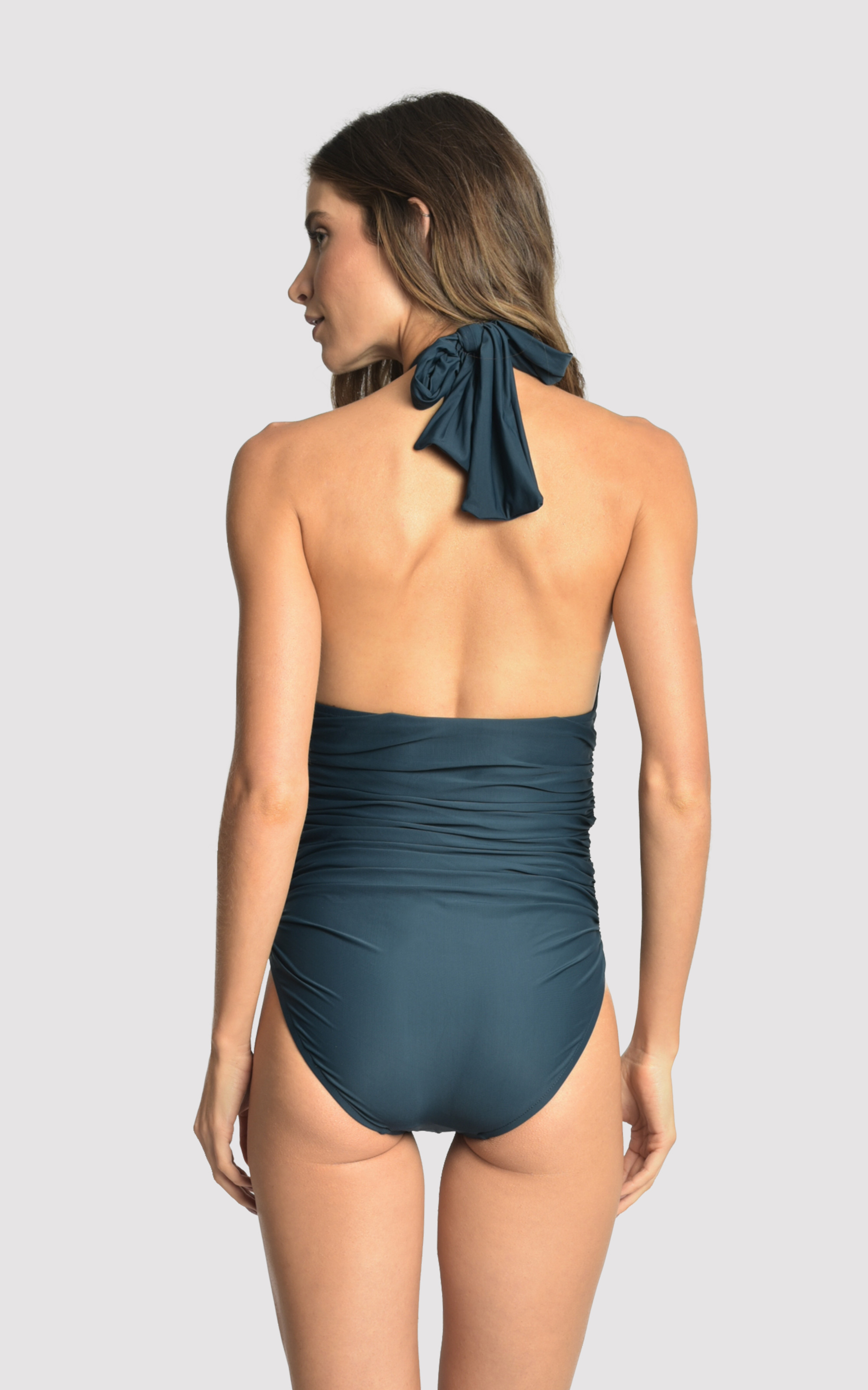Blue Star Ruched Halter Maillot 
