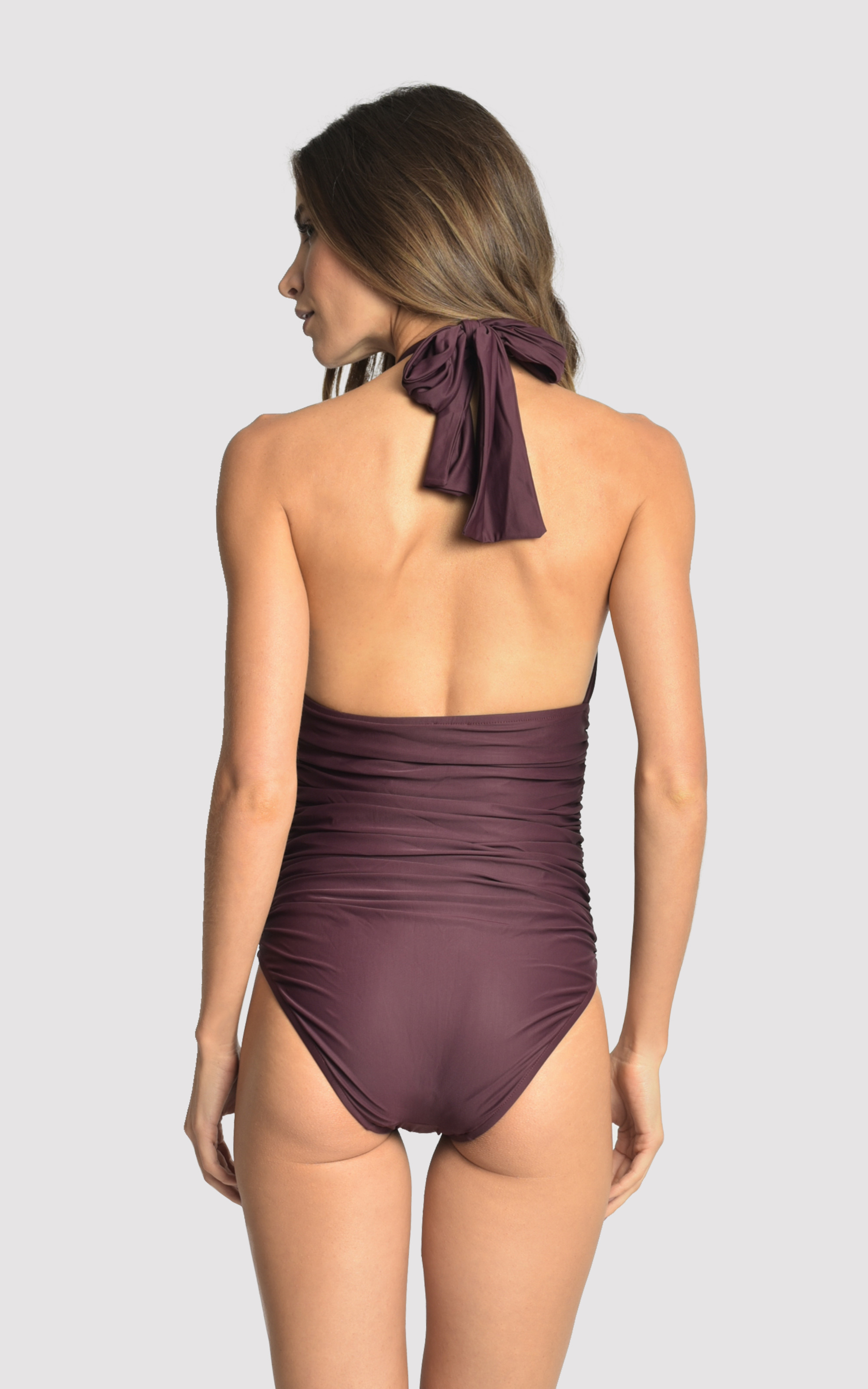 Eggplant Ruched Halter Maillot 