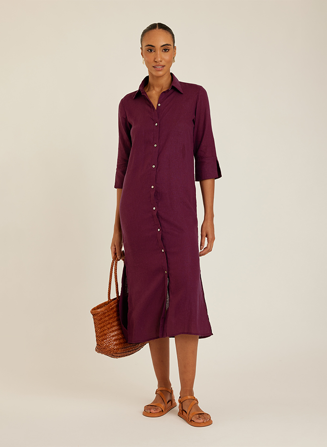 PLUM SIDE SLIT LONG CHEMISIER DRESS
