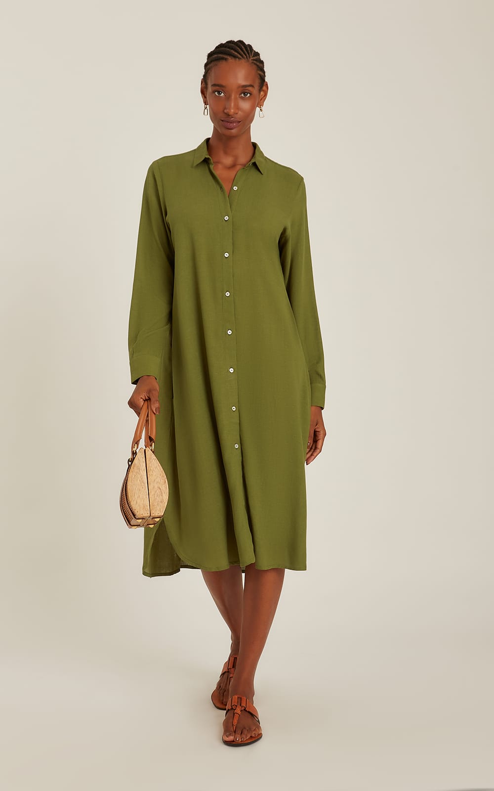 CACTUS CURVED HEM LONG SHIRT DRESS