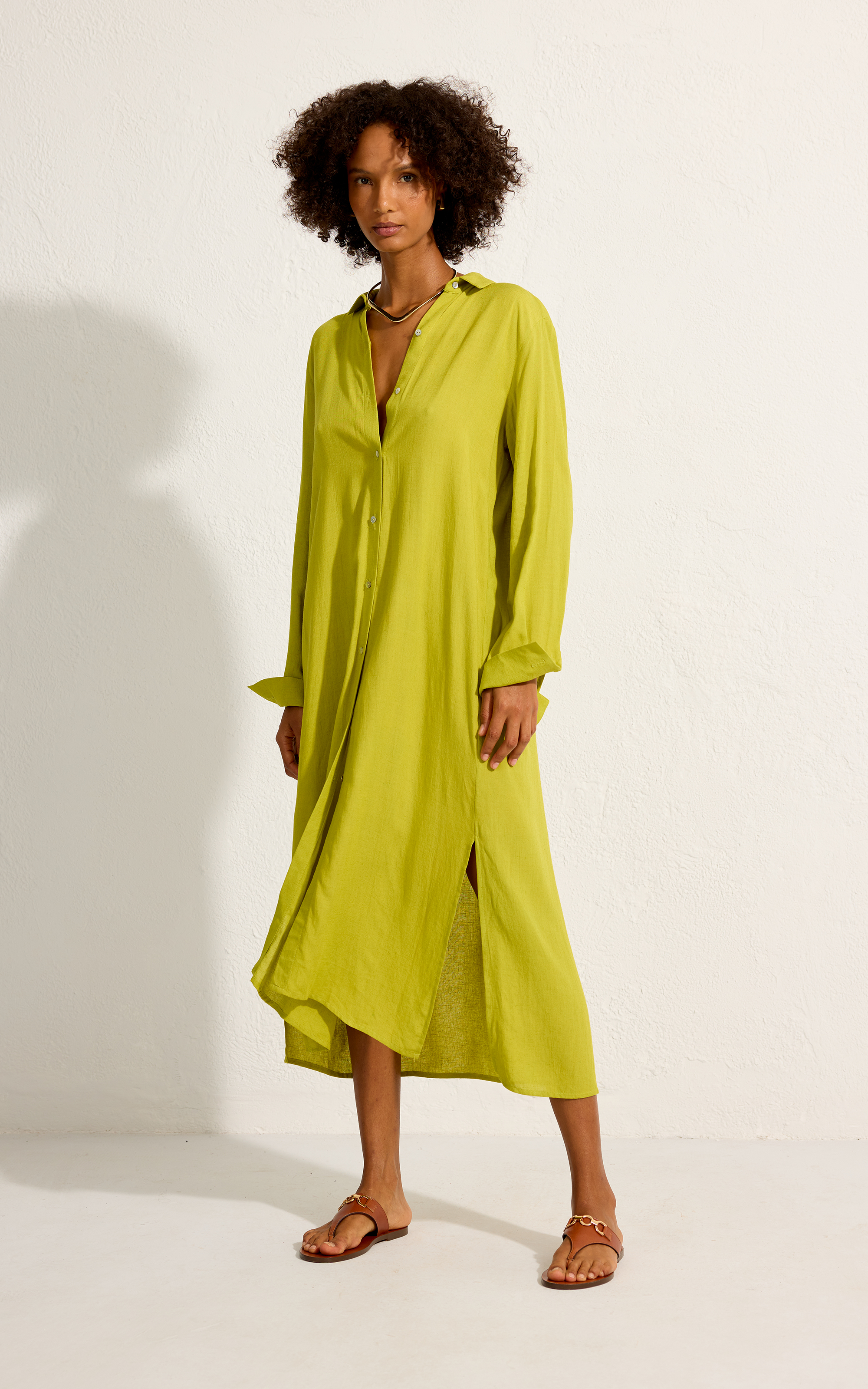 ORCHARD GREEN BACK PLEAT LONG CHEMISIER
