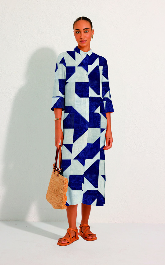 ABSTRACT SIDE SLIT LONG SHIRT DRESS