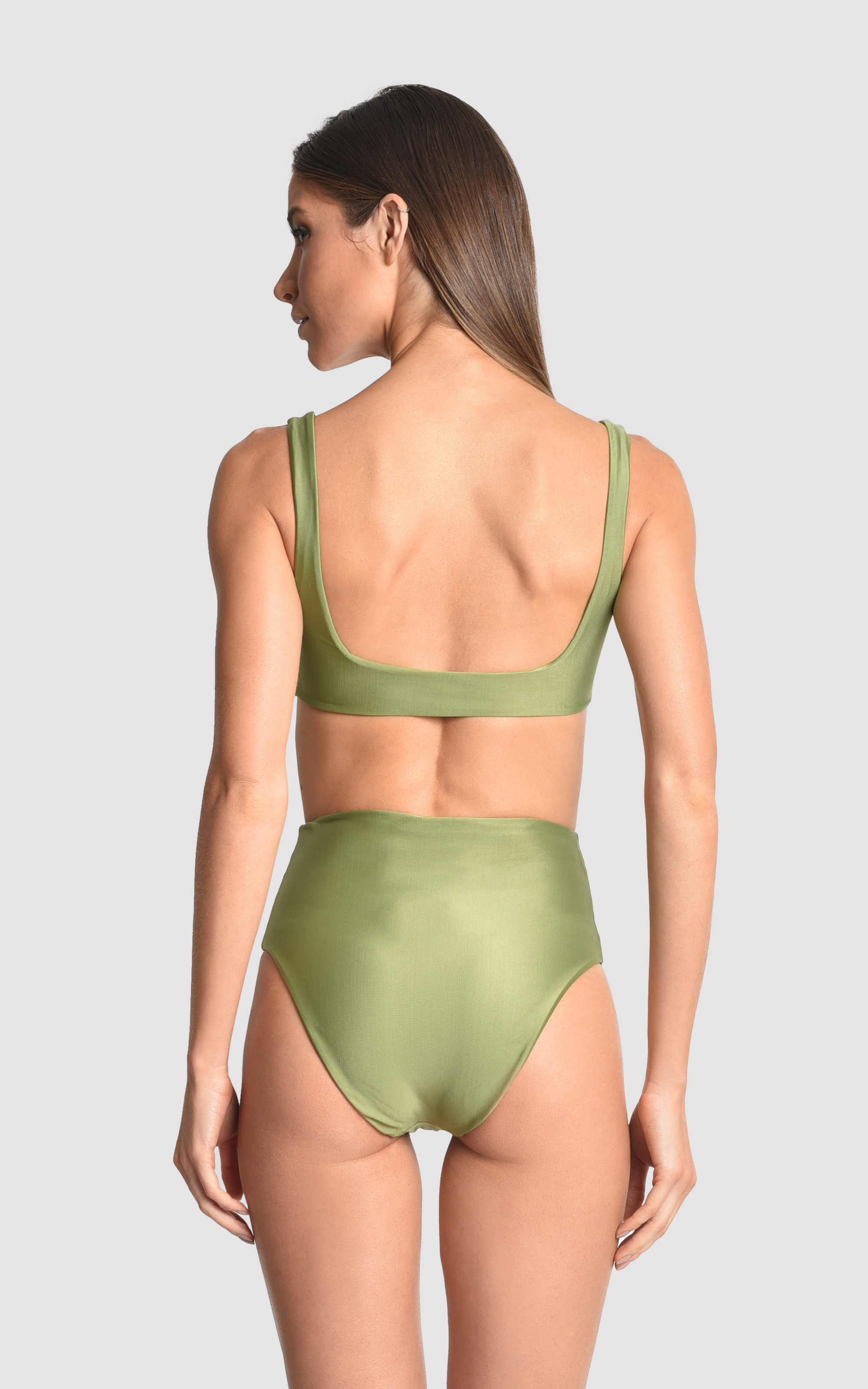 Green Moss Square Neck Hw Runway Bikini + Belt 
