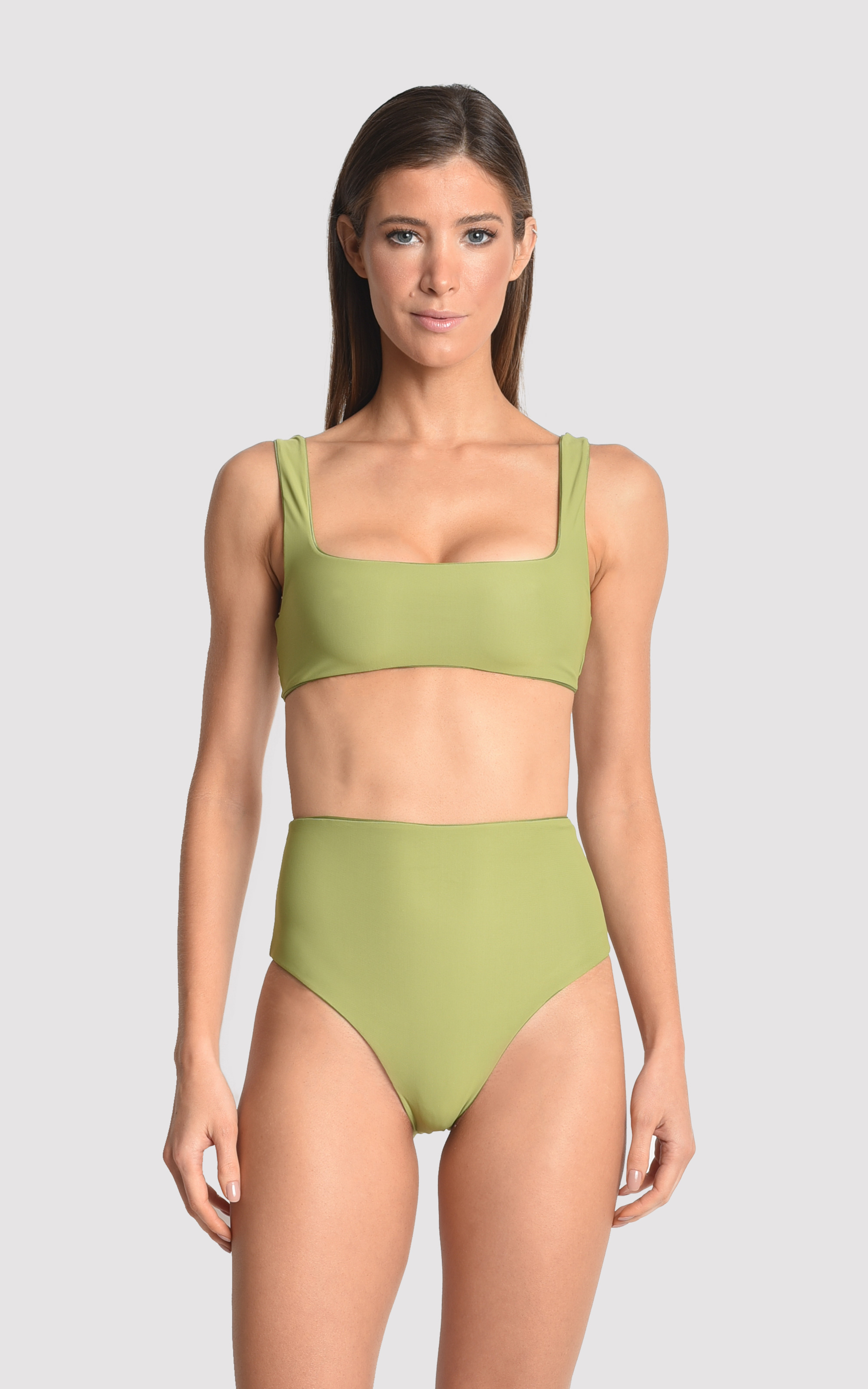 Green Moss Square Neck Hw Runway Bikini + Belt 