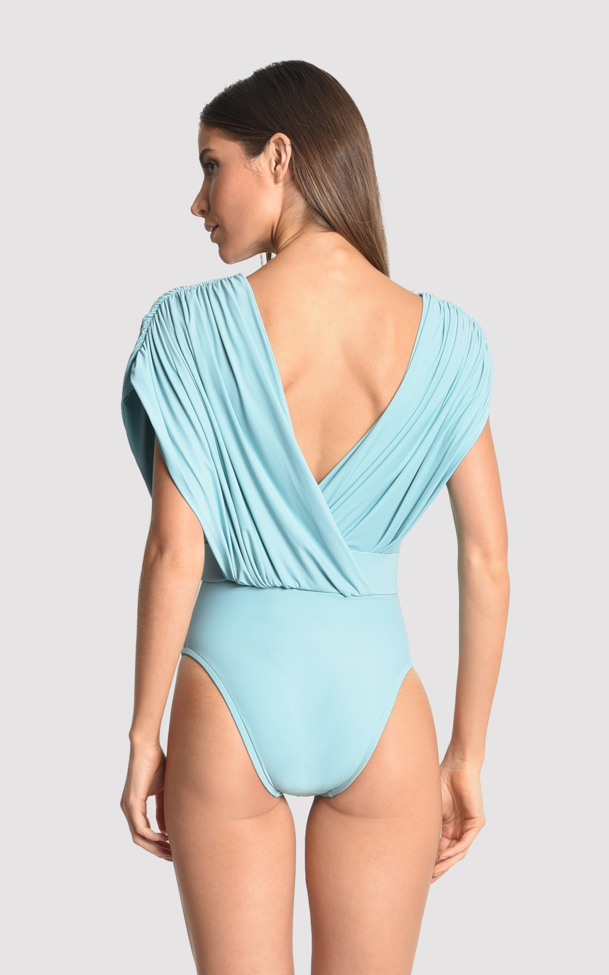 Sea Water Asymmetric Ruched Runway Maillot 