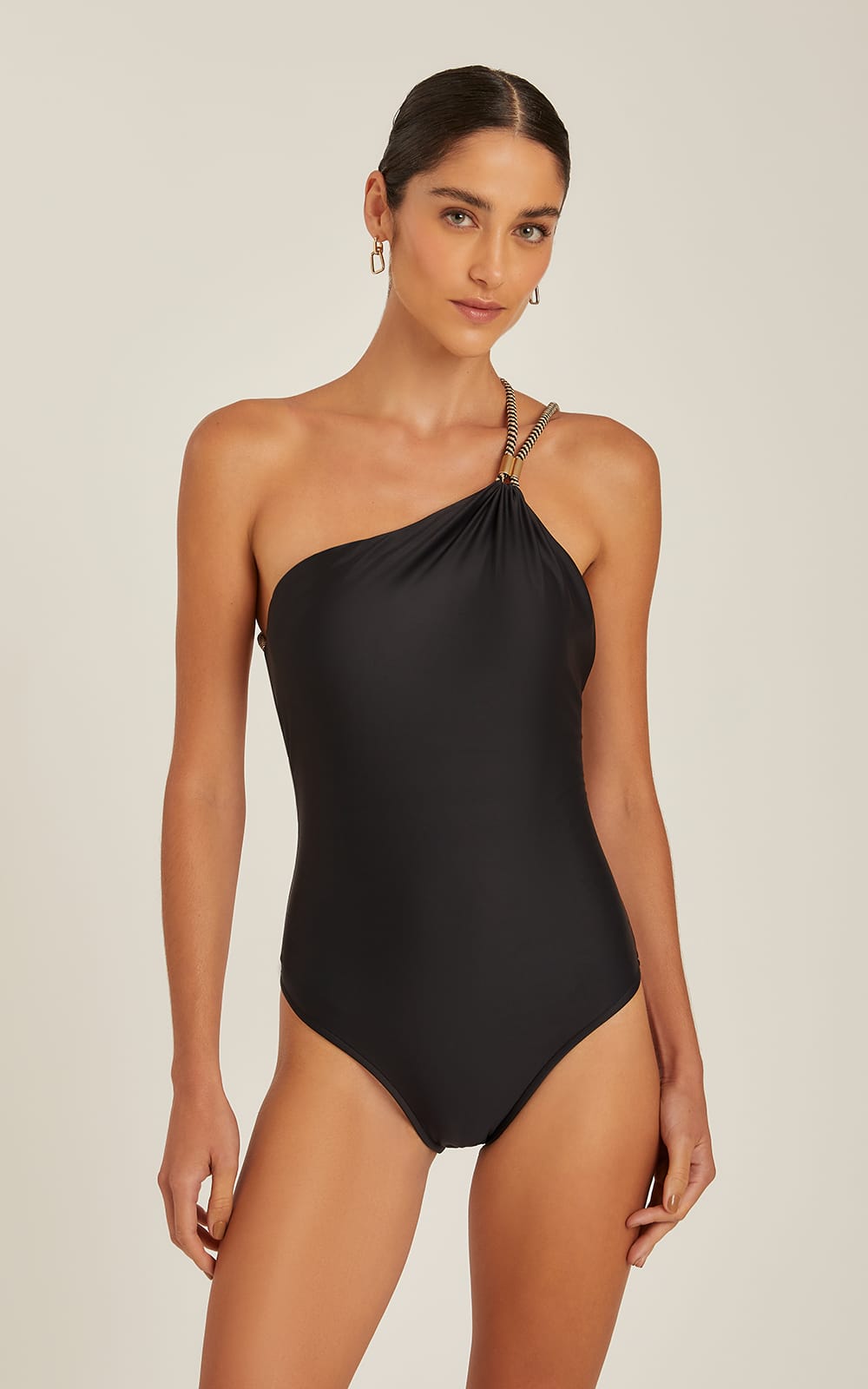 BLACK ONE SHOULDER ROPE  ONE PIECE 