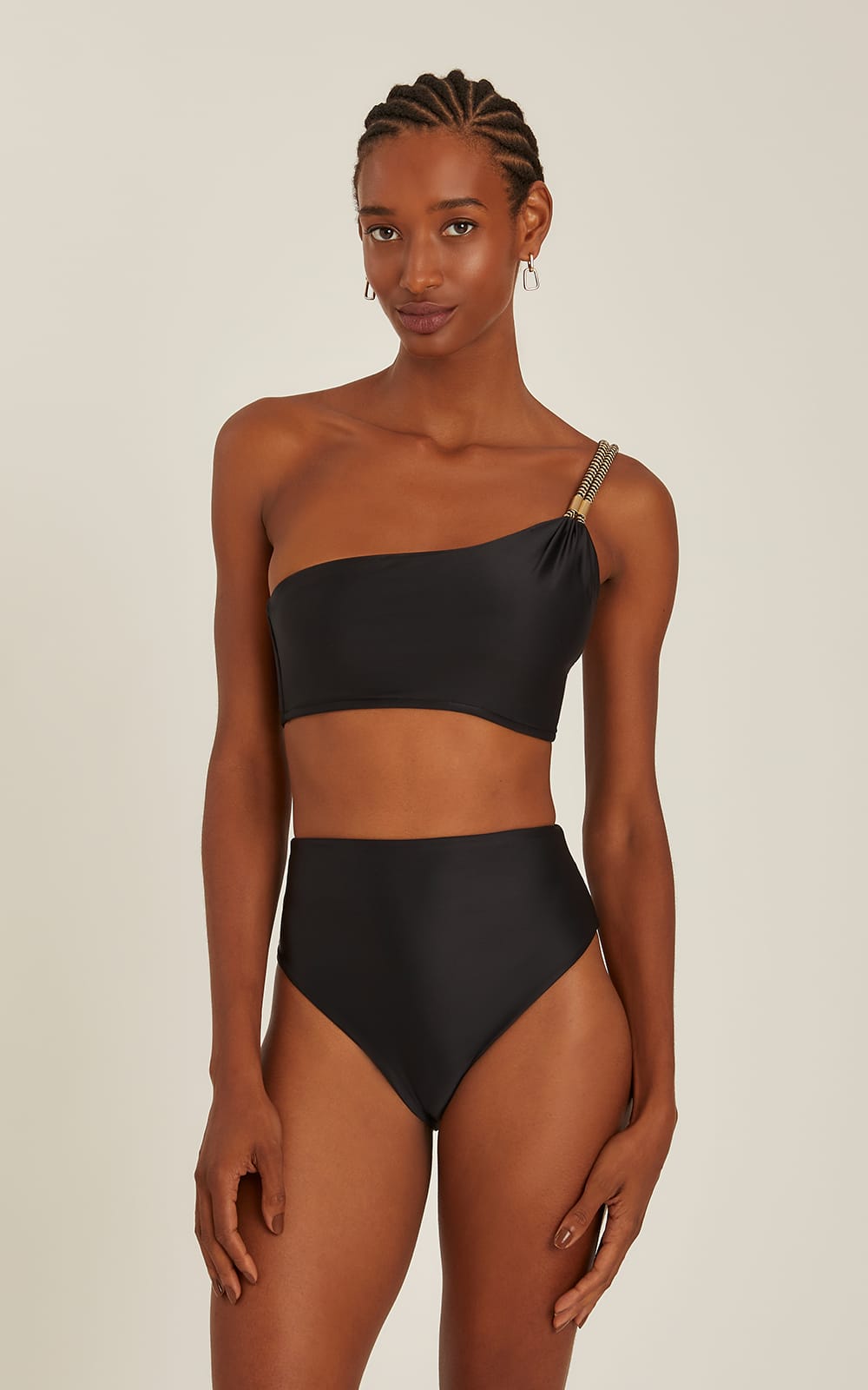 BLACK ONE SHOULDER ROPE BIKINI