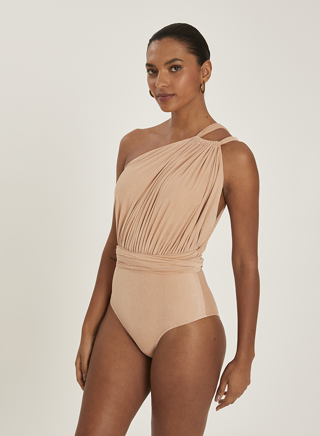 CHAMPAGNE GREEK SHOULDER ONE PIECE