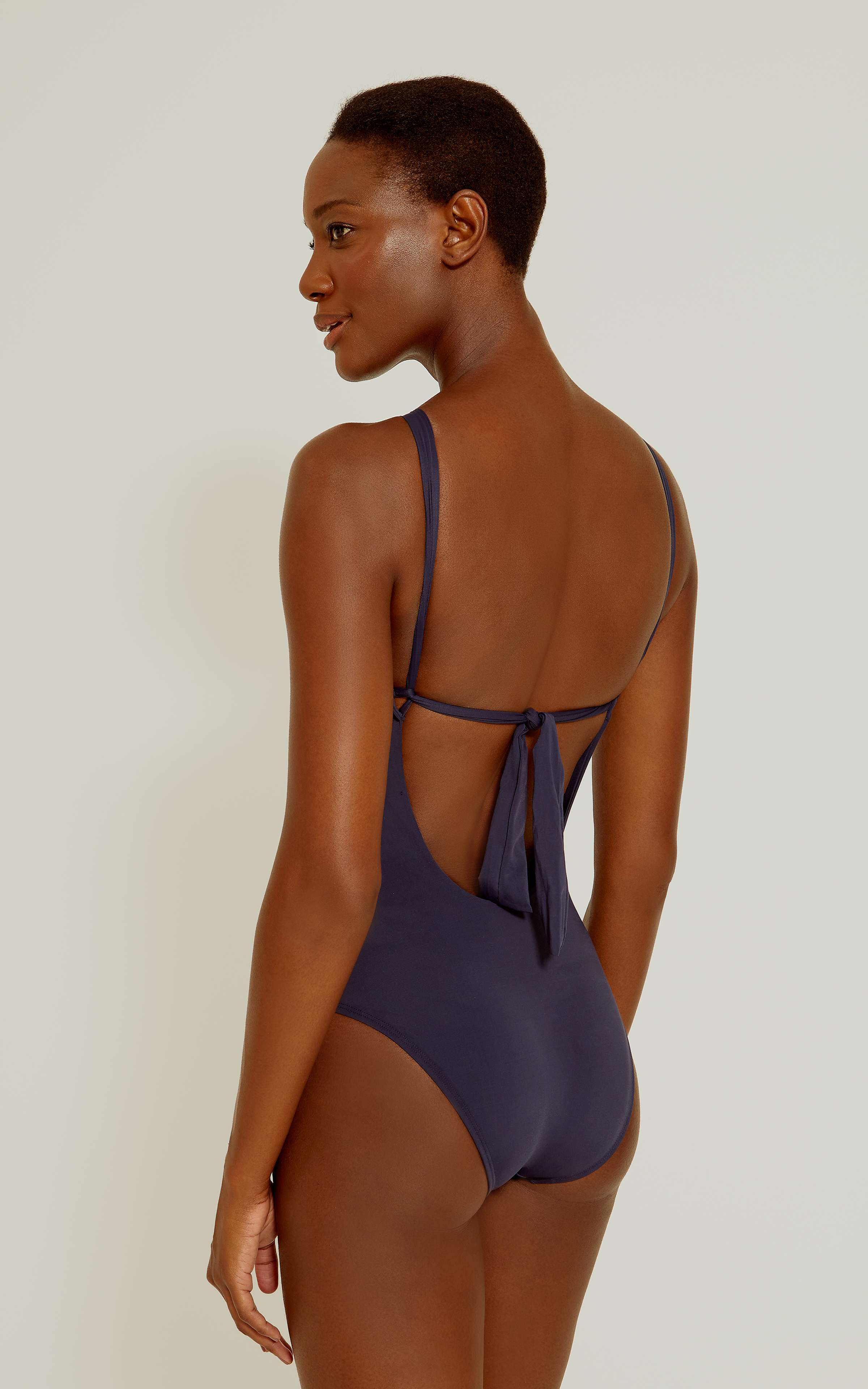 Indigo Blue High Neck Pleated One Piece