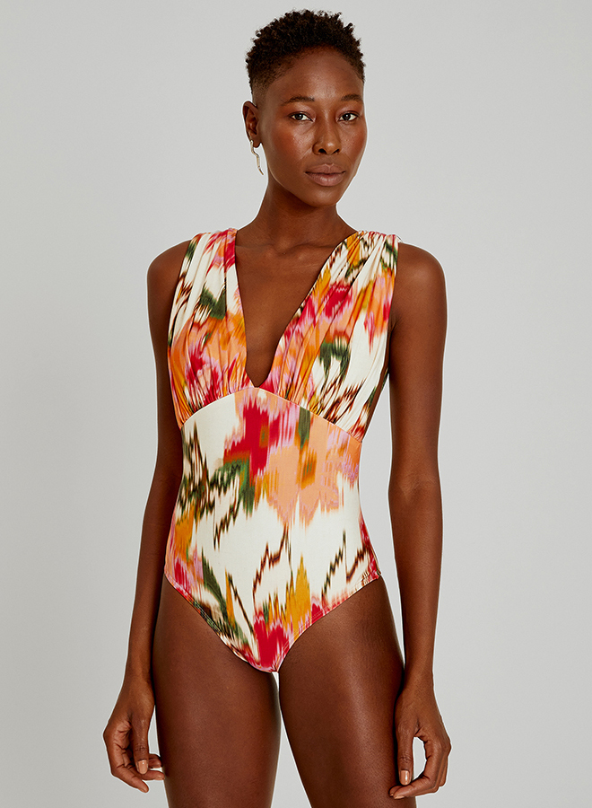 ARAL DRAPED V NECKLINE ONE PIECE