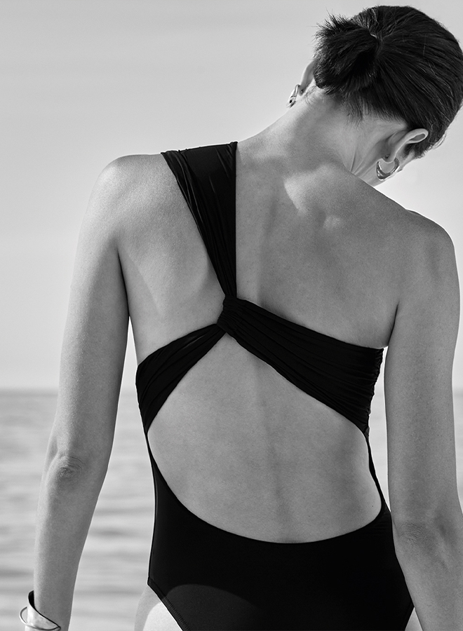 Black One Shoulder Loop One Piece