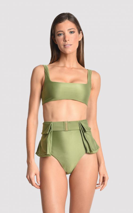 Green Moss Square Neck Hw Runway Bikini + Belt 