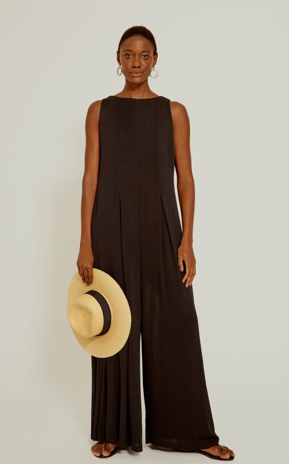 Black Wide Pleated Jumpsuit