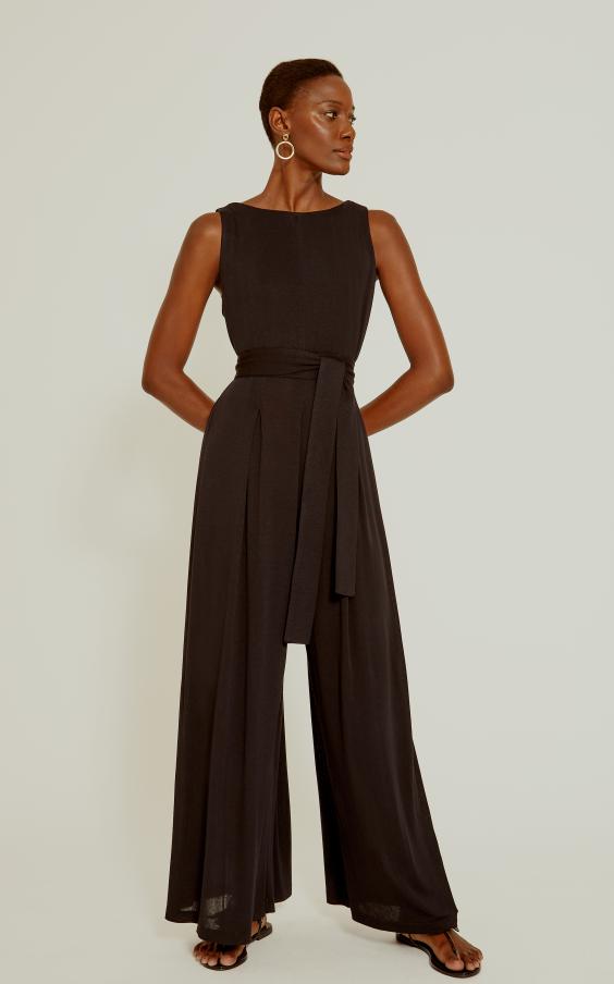 Black Wide Pleated Jumpsuit