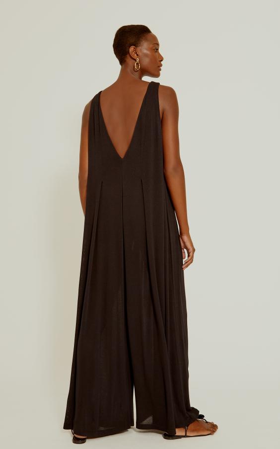 Black Wide Pleated Jumpsuit