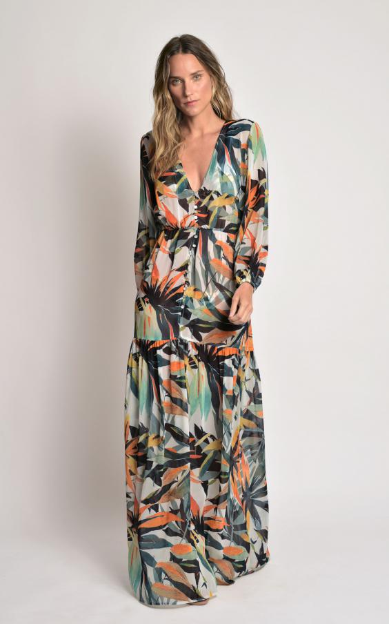 Bromeliad Buttons Ruffled Cover Up
