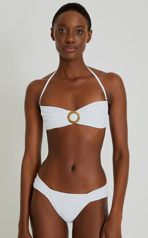 White Embellished Bandeau Draped Bikini