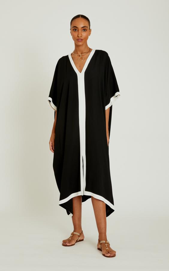 Black V-Neck Midi Kaftan