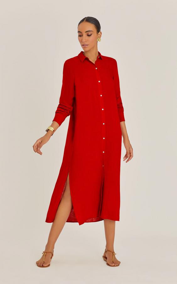 ワンピース PLAIN ABITO CHEMISIER LINO LUNGO CON SPACCHI (45904212 062) Petal Side Slit Long Chemisier Dress | Lenny Niemeyer Europe