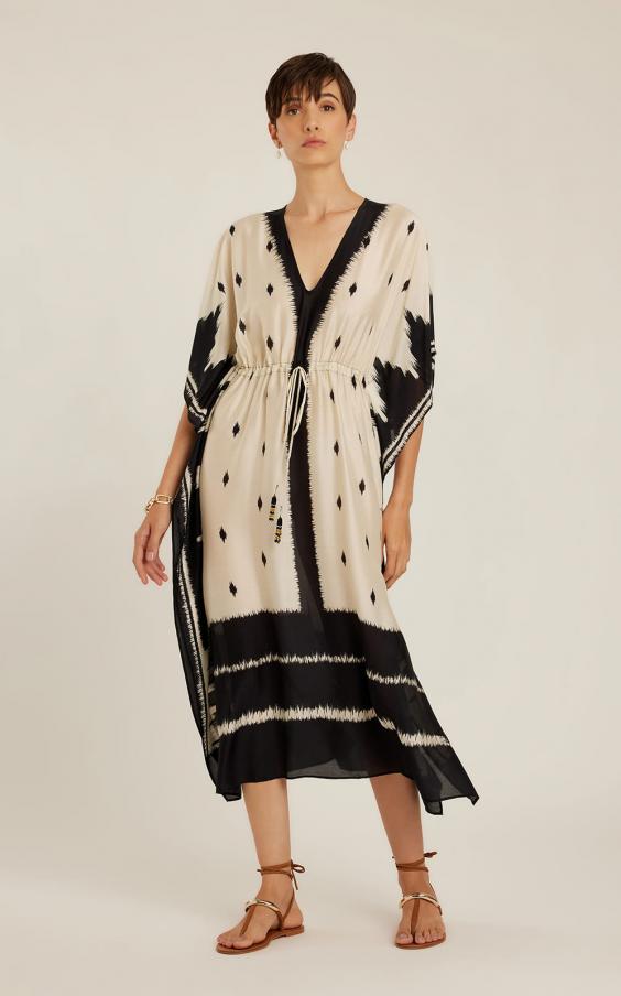 BLACK IKAT V NECKLINE KAFTAN