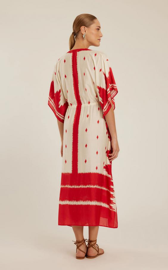RED IKAT V NECKLINE KAFTAN