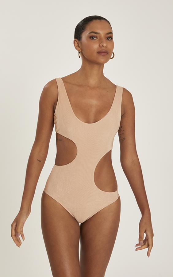 CHAMPAGNE CUTOUT ASYMMETRIC ONE PIECE