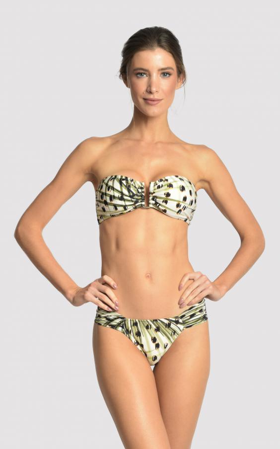 Cheetah Drop Bandeau Draped Bikini 