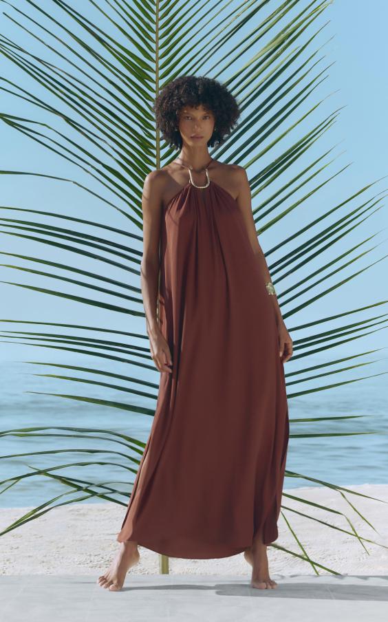 CAPPUCINO BROWN SQUARE DETAIL LONG DRESS