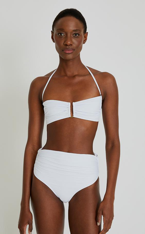 White Drop Bandeau Hw Ruched Bikini