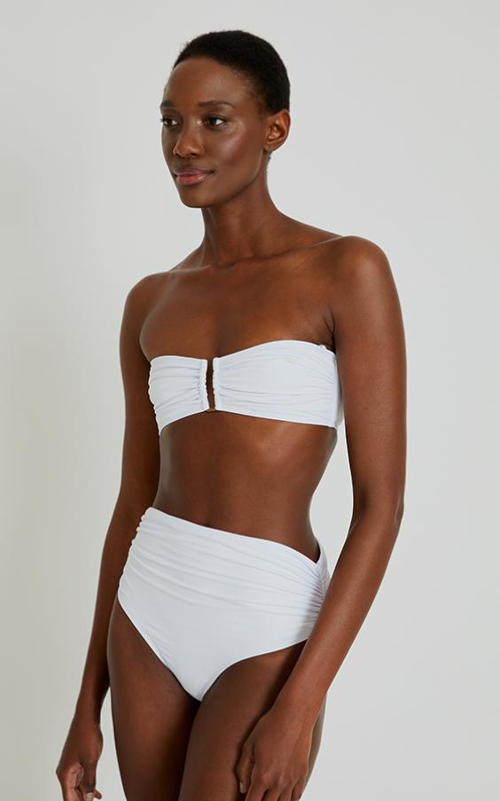 White Drop Bandeau Hw Ruched Bikini