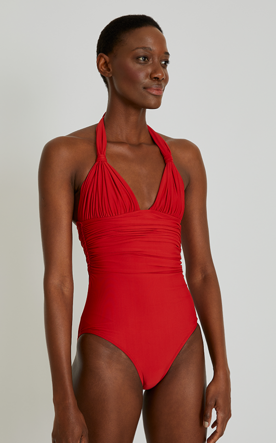 Coral Adjustable Halter Maillot