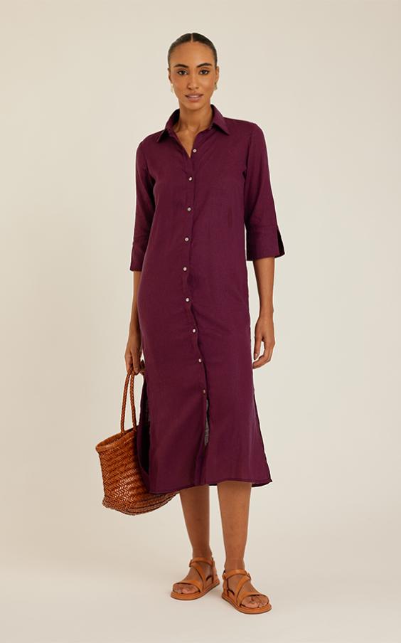 PLUM SIDE SLIT LONG CHEMISIER DRESS