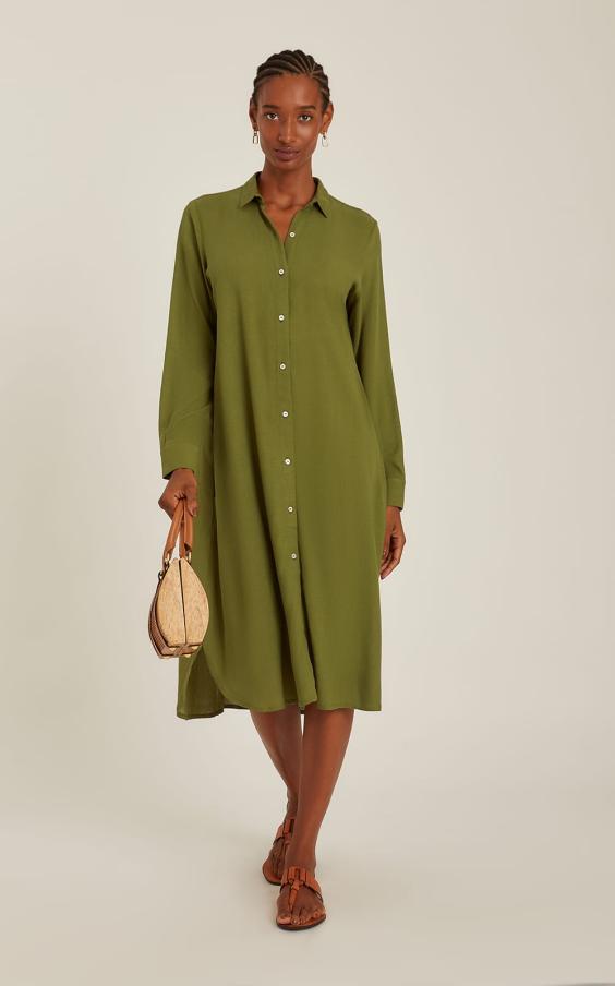 CACTUS CURVED HEM LONG SHIRT DRESS