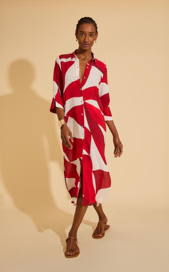 GEOMETRIC SIDE SLIT LONG CHEMISIER