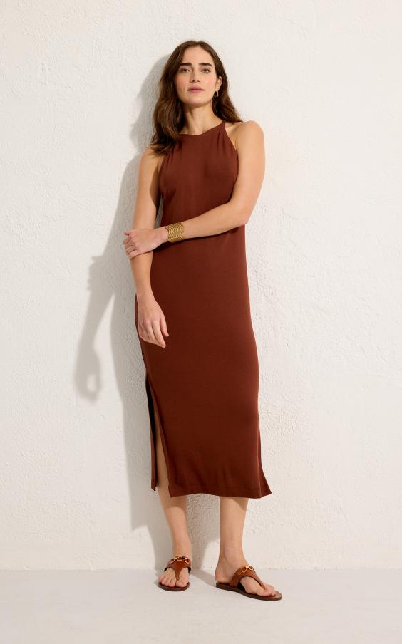CAPPUCINO BROWN HALTERNECK DRESS