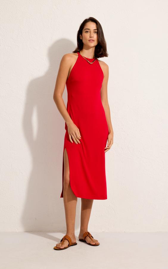 LYCHEE RED HALTERNECK DRESS