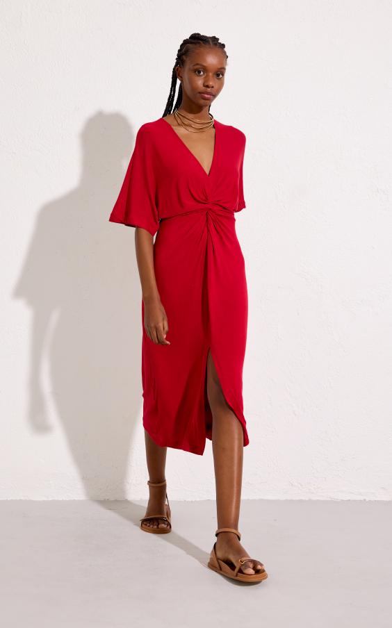 PETAL RED V NECK COVER UP