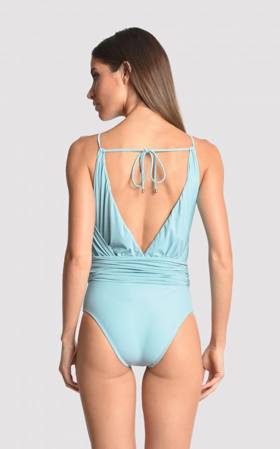 Sea Water Beaded Halter Maillot 